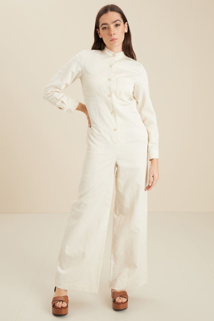 Tuta in gabardina di cotone e lino - PANNA - Fashion Market - 2