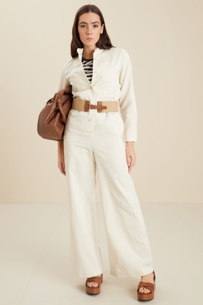 Tuta in gabardina di cotone e lino - PANNA - Fashion Market