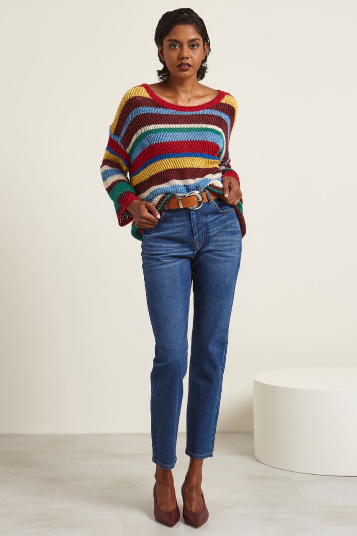 Maglia over in lino  - GIALLO ROSSO AZZURRO - Fashion Market