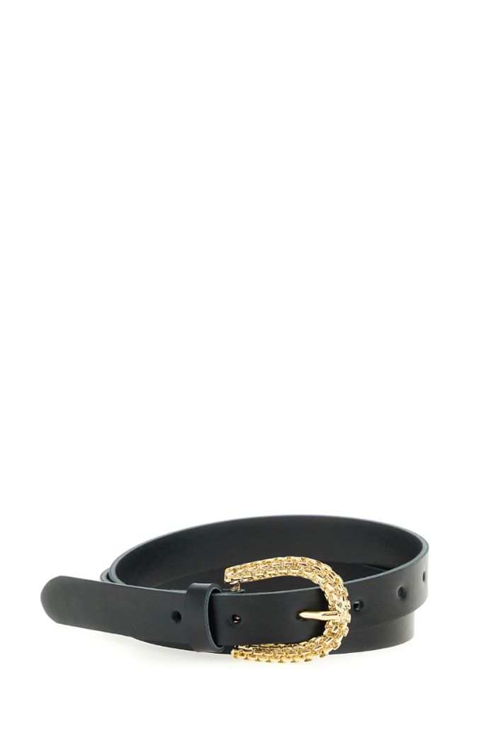 Cintura sottile in pelle - NERO ORO - Fashion Market