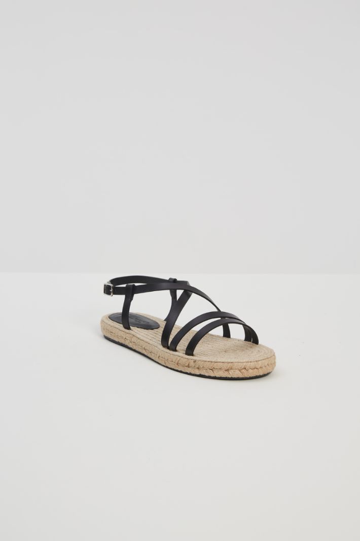 Sandali con listini in pelle - NERO SABBIA - Fashion Market - 2