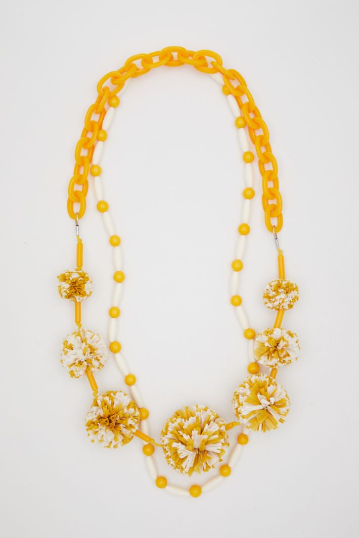 Collana con pon pon in rafia - GIALLO BIANCO - Fashion Market