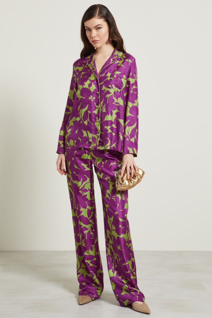 Pantaloni a palazzo in twill - CICLAMINO VERDE - Fashion Market