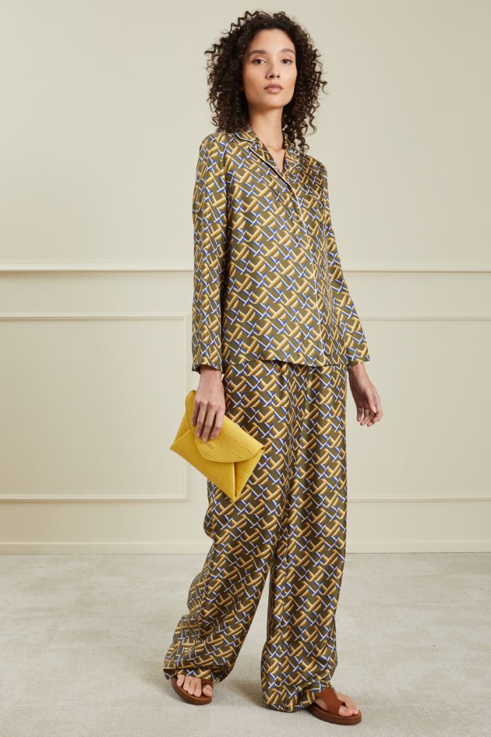 Casacca in twill di seta - VERDE KAKI - Fashion Market