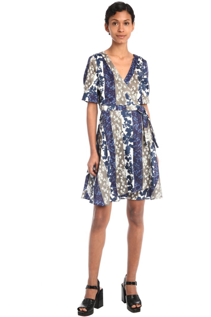 Abito a portafoglio in twill - BLU GRIGIO BIANCO - Fashion Market