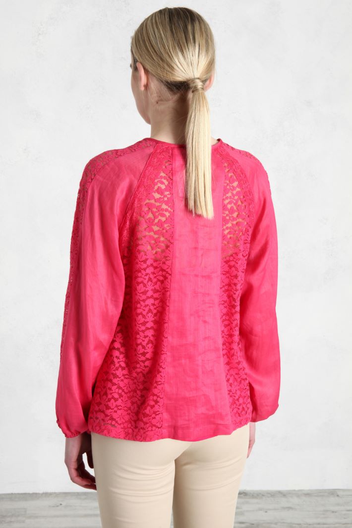 Blusa in tela e pizzo - FUXIA - Fashion Market - 4