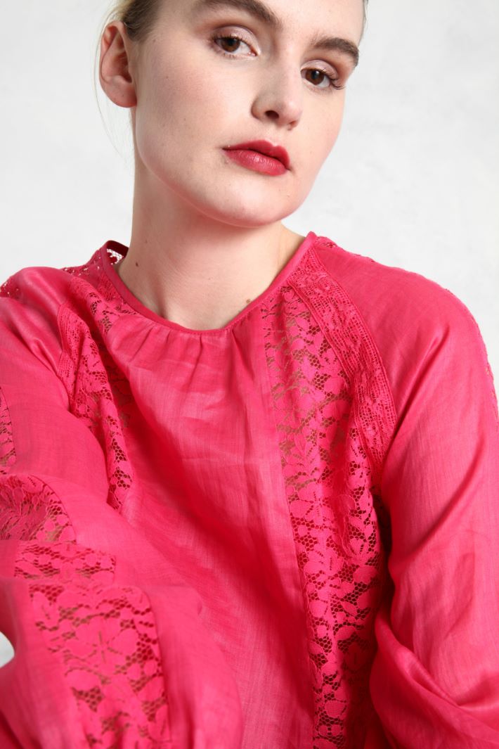 Blusa in tela e pizzo - FUXIA - Fashion Market - 3