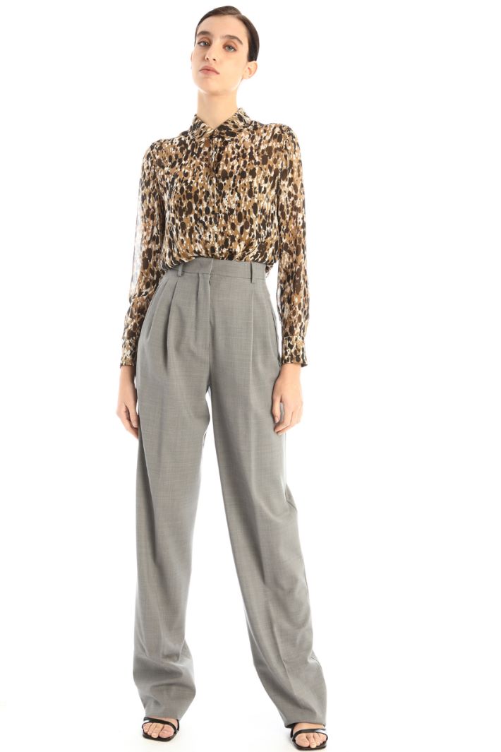 Blusa in georgette di seta - BEIGE NERO BIANCO - Fashion Market