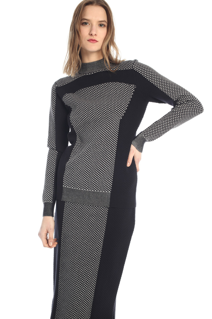 Maglia con lavorazione 3D - BLU SCURO BIANCO - Fashion Market - 5