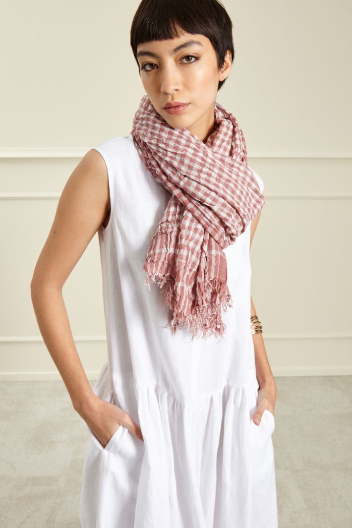 Sciarpa in cotone tinto filo - TERRACOTTA BIANCO - Fashion Market