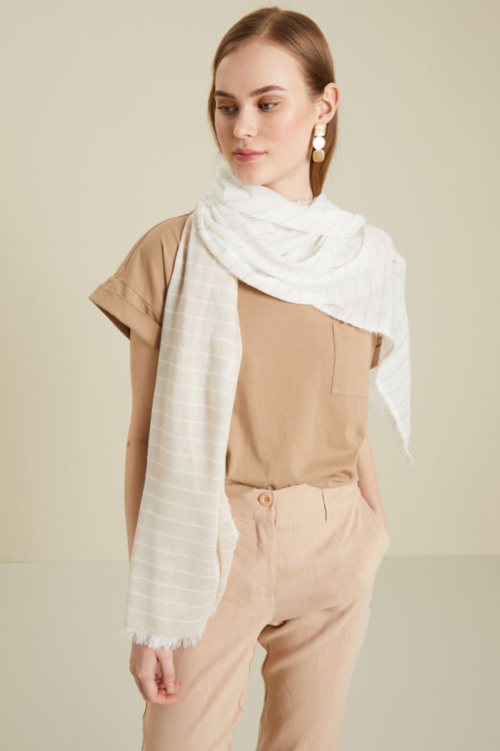 Sciarpa in viscosa tinto filo - BEIGE BIANCO - Fashion Market