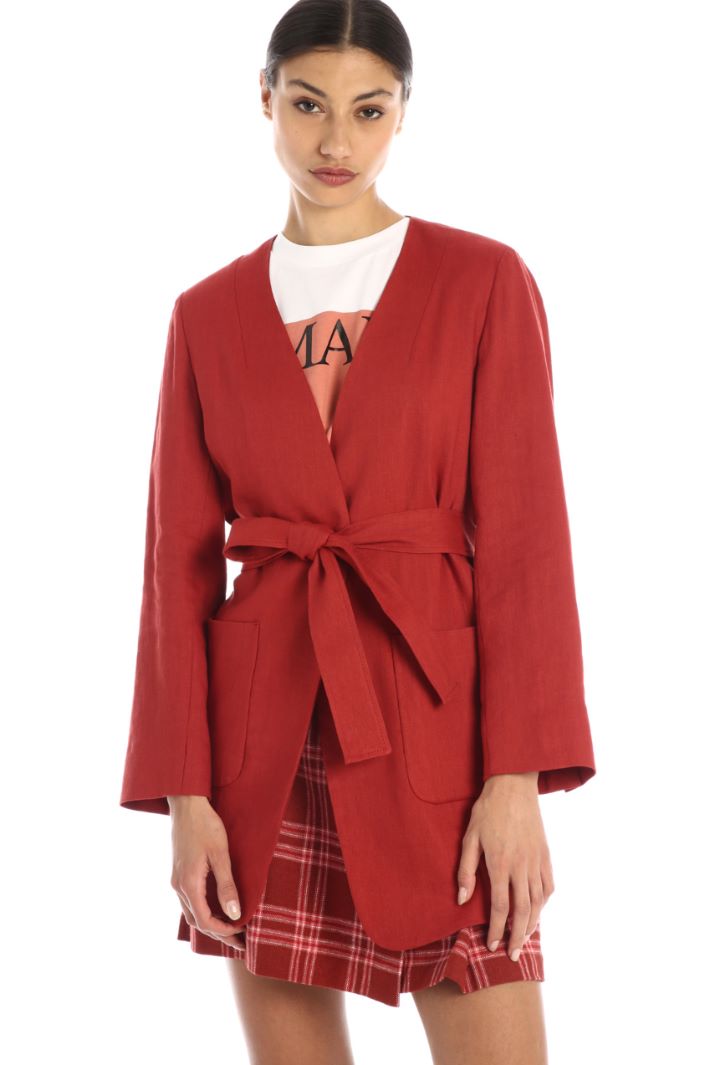 Giacca in twill di lino - ROSSO - Fashion Market - 5