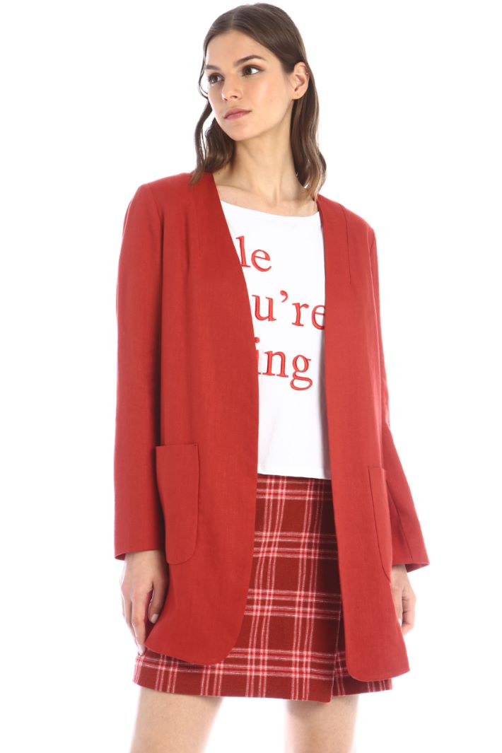 Giacca in twill di lino - ROSSO - Fashion Market - 2