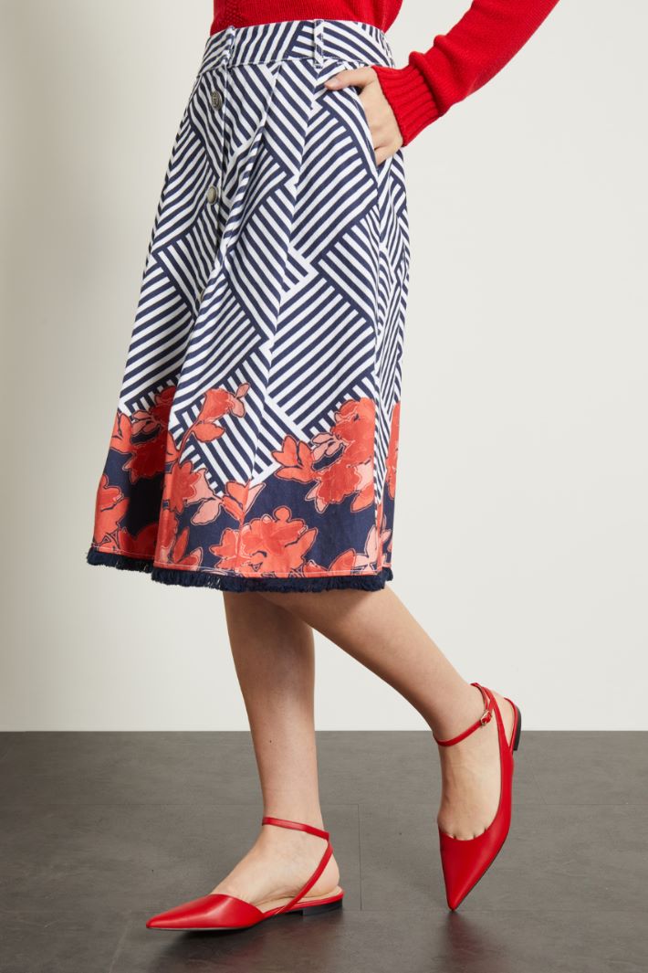Gonna a pieghe in drill - BLU BIANCO ROSSO - Fashion Market - 2