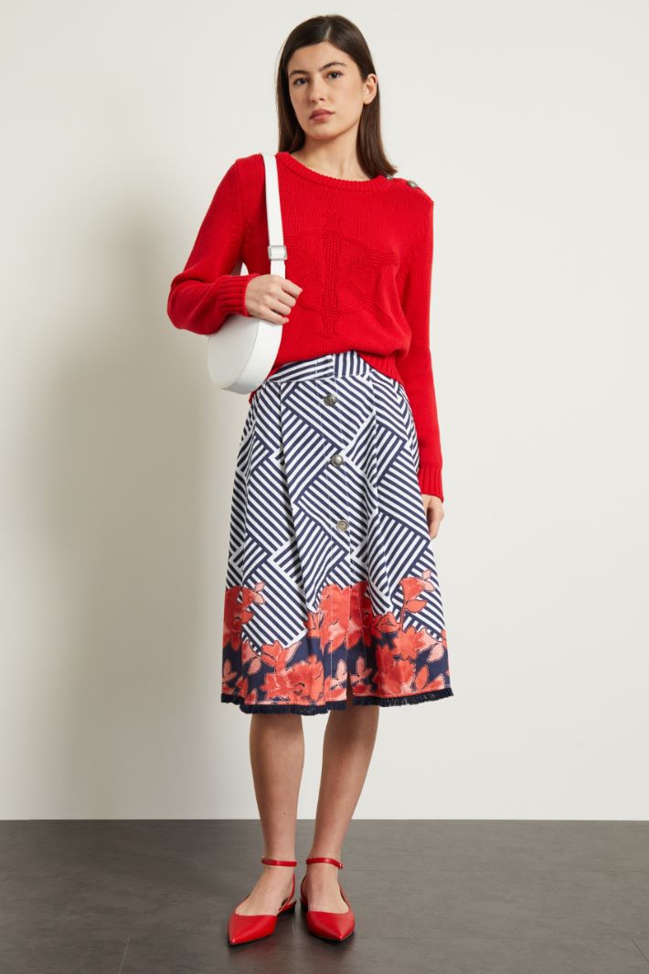 Gonna a pieghe in drill - BLU BIANCO ROSSO - Fashion Market