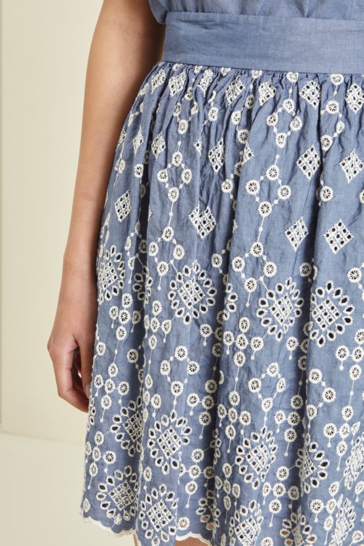 Gonna in sangallo di cotone - BLU DENIM BIANCO - Fashion Market - 3