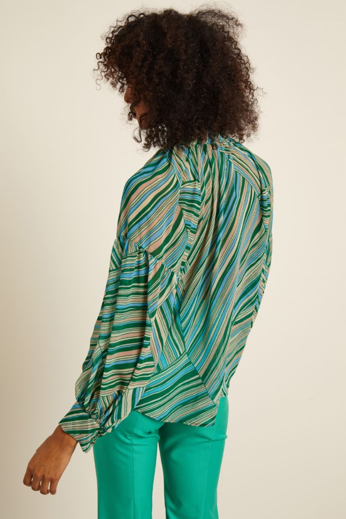 Blusa con collo a foulard - AZZURRO VERDE BEIGE - Fashion Market - 4