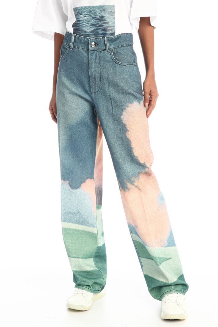 Pantaloni in bull di cotone - AZZURRO ROSA - Fashion Market - 2