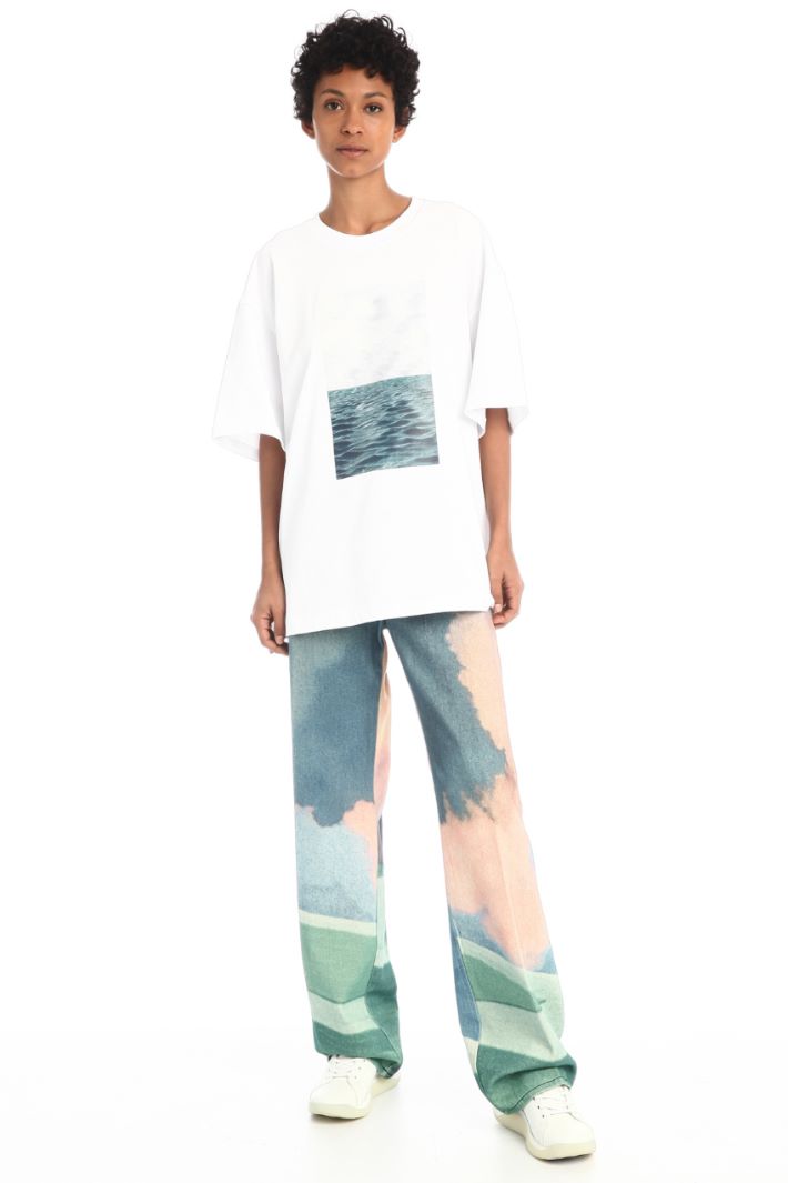 Pantaloni in bull di cotone - AZZURRO ROSA - Fashion Market