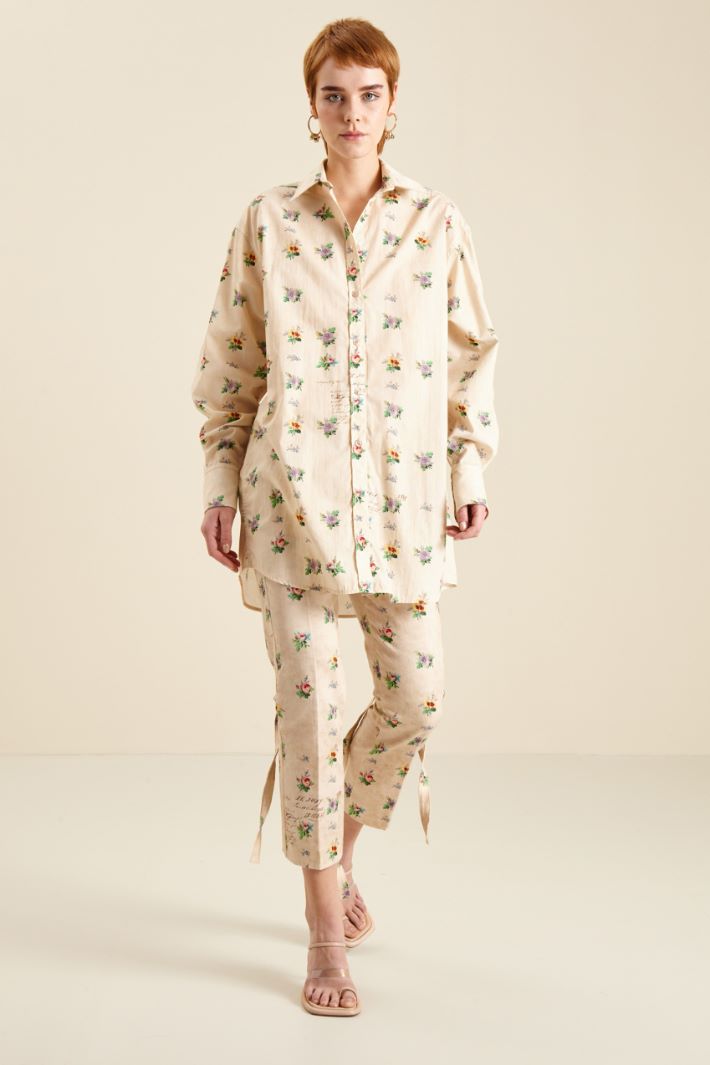 Pantaloni in cotone con nastri - SABBIA - Fashion Market