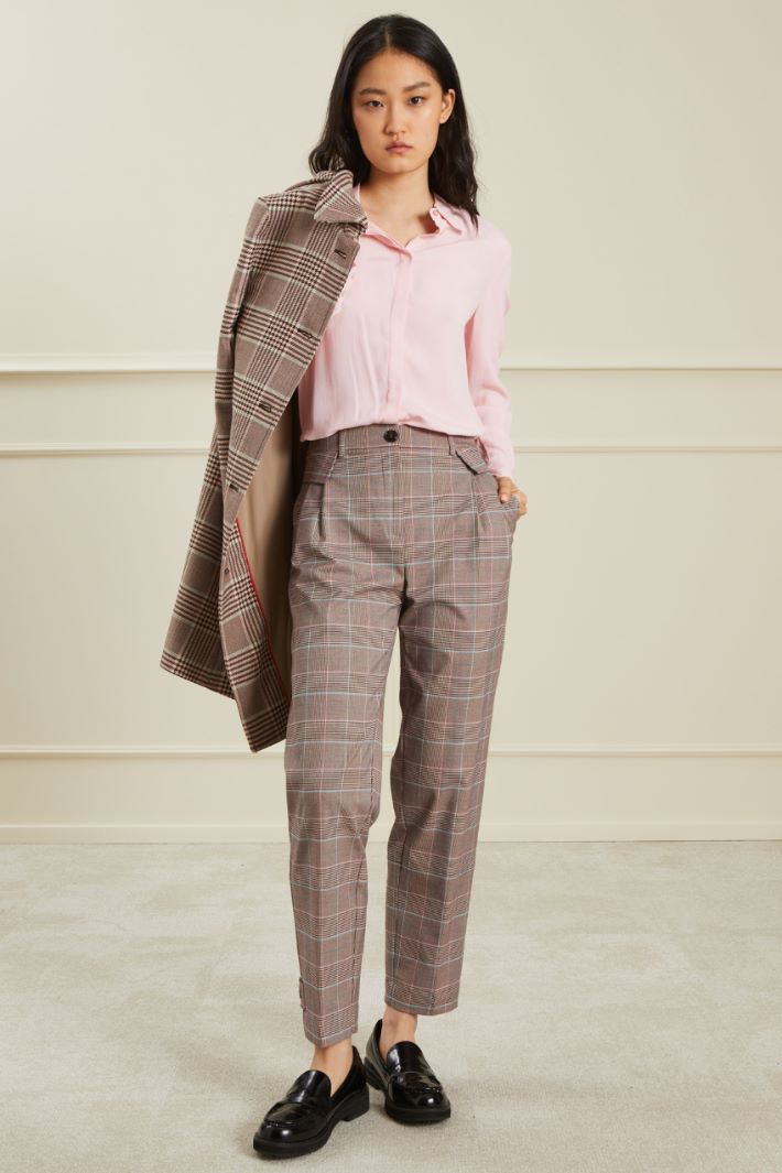 Pantaloni in principe di galles  - BEIGE NERO ROSA - Fashion Market
