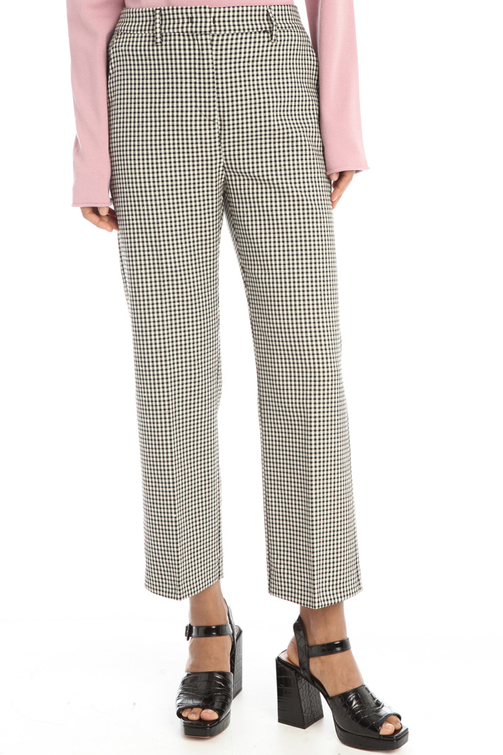 Pantaloni in tinto filo - NERO BIANCO - Fashion Market - 5