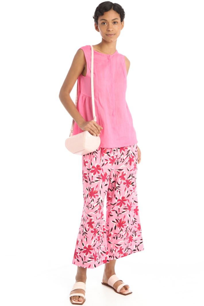 Pantaloni cropped in lino - FUXIA - Fashion Market