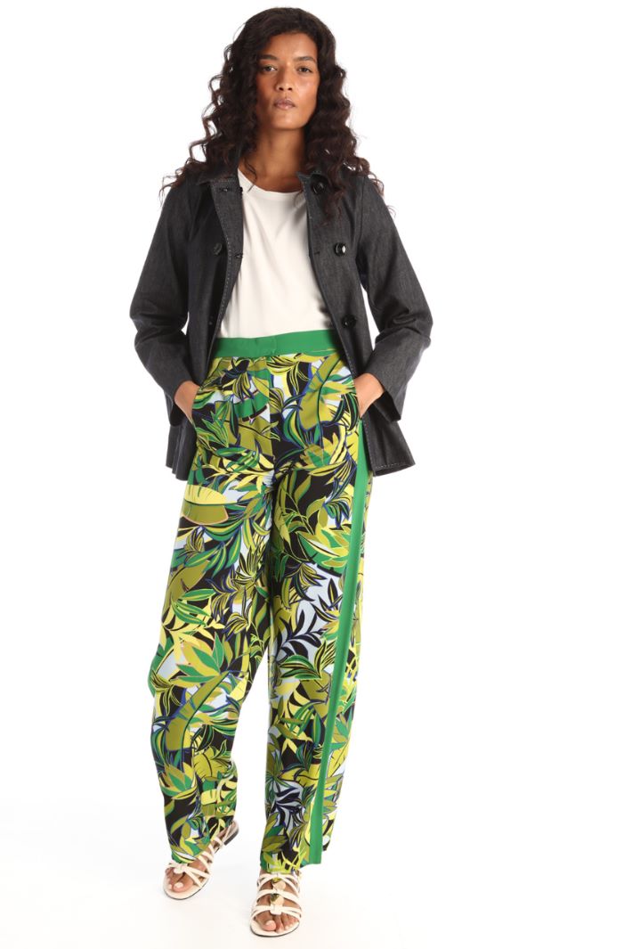 Pantaloni in crêpe a fantasia - VERDE - Fashion Market