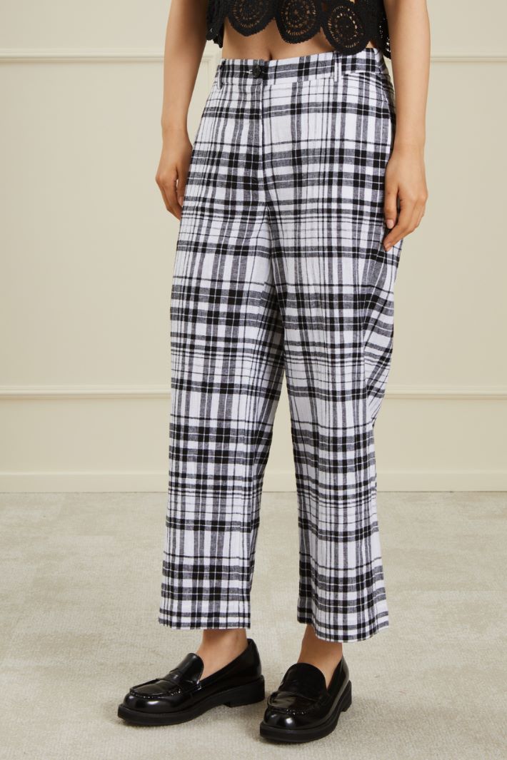 Pantaloni a trombetta in lino - BIANCO NERO - Fashion Market - 2