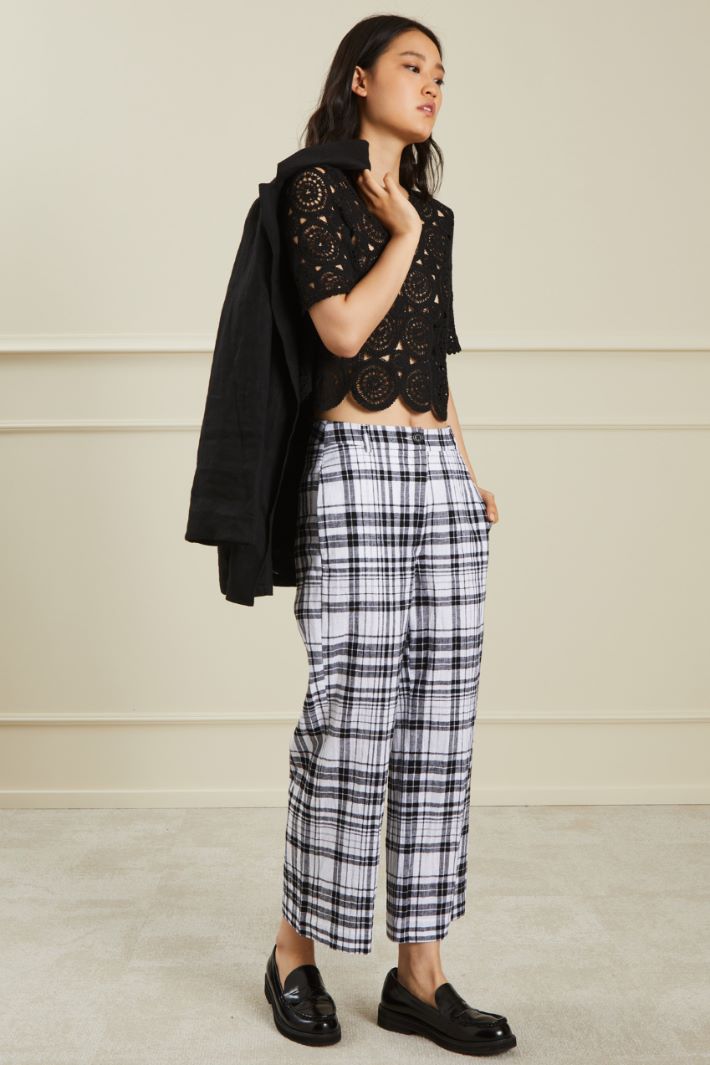 Pantaloni a trombetta in lino - BIANCO NERO - Fashion Market