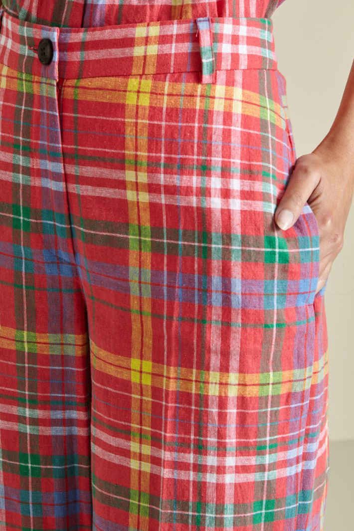 Pantaloni a trombetta in lino - FRAGOLA BIANCO GIALLO - Fashion Market - 3