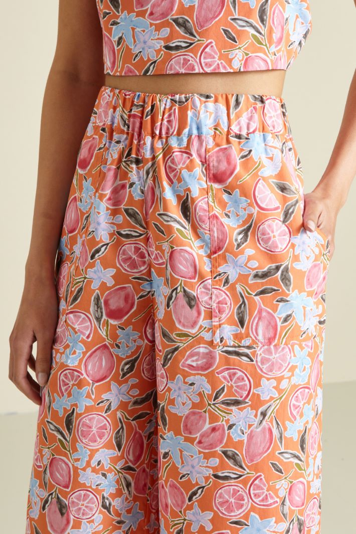 Pantaloni cropped in cotone - ARANCIO AZZURRO - Fashion Market - 3