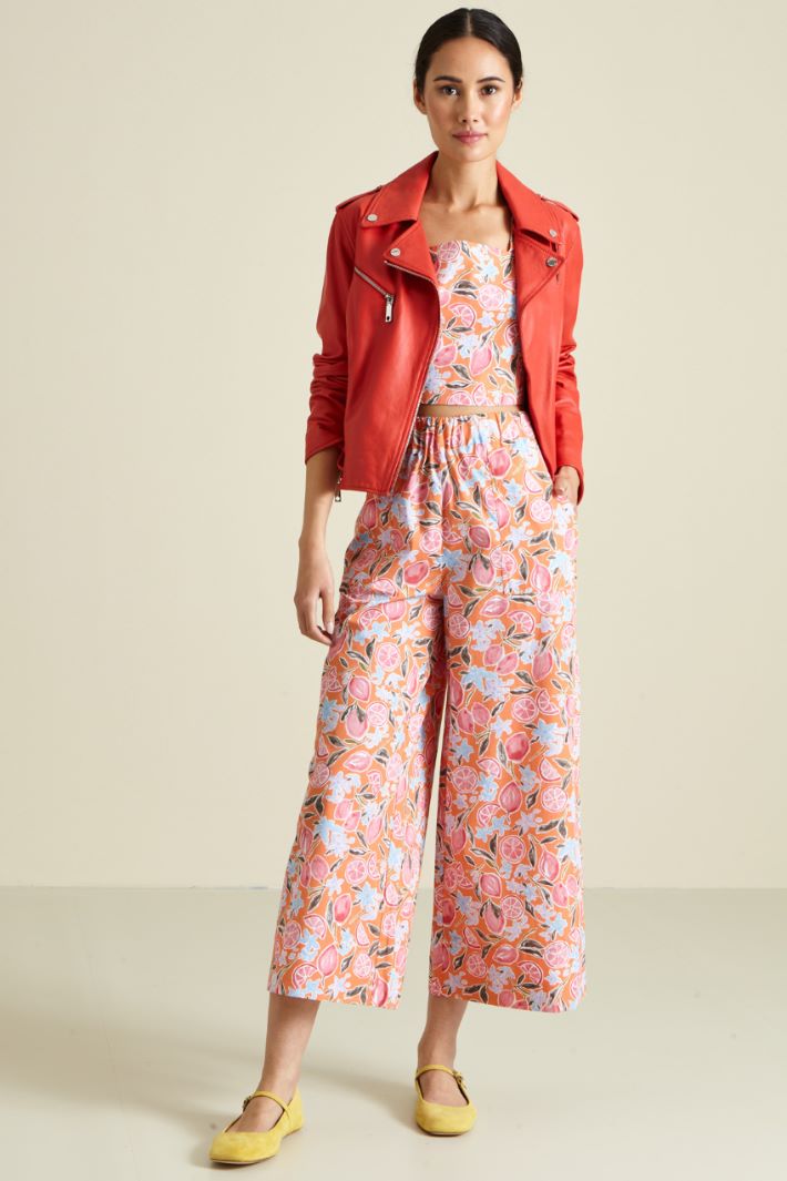 Pantaloni cropped in cotone - ARANCIO AZZURRO - Fashion Market