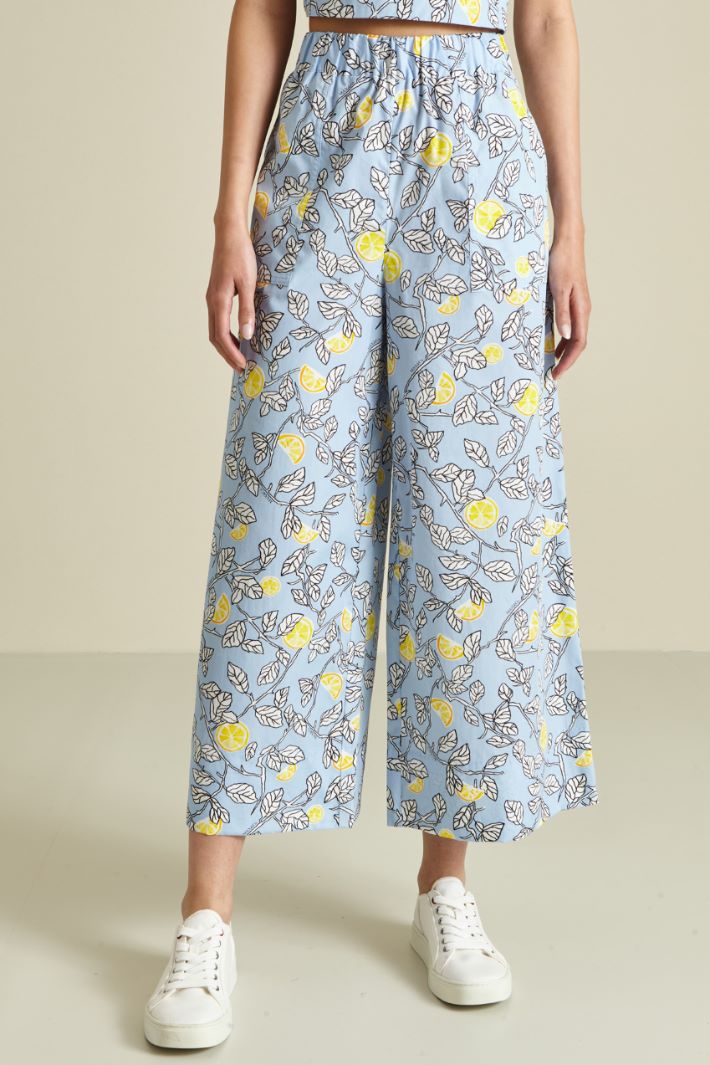 Pantaloni cropped in cotone - AZZURRO GIALLO - Fashion Market - 2