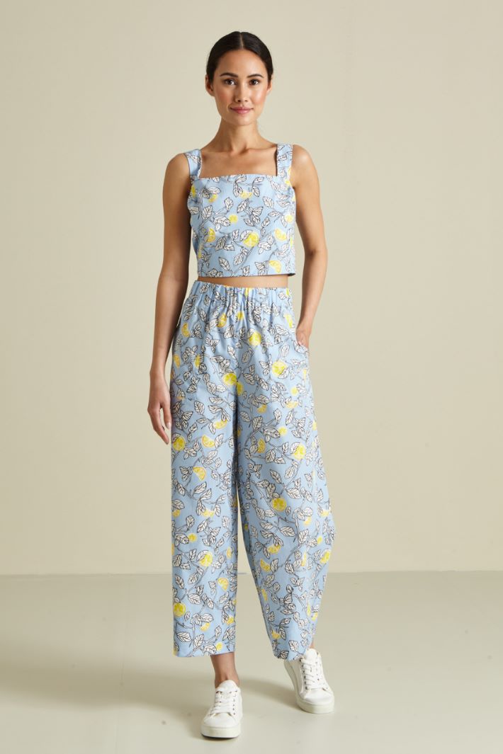 Pantaloni cropped in cotone - AZZURRO GIALLO - Fashion Market