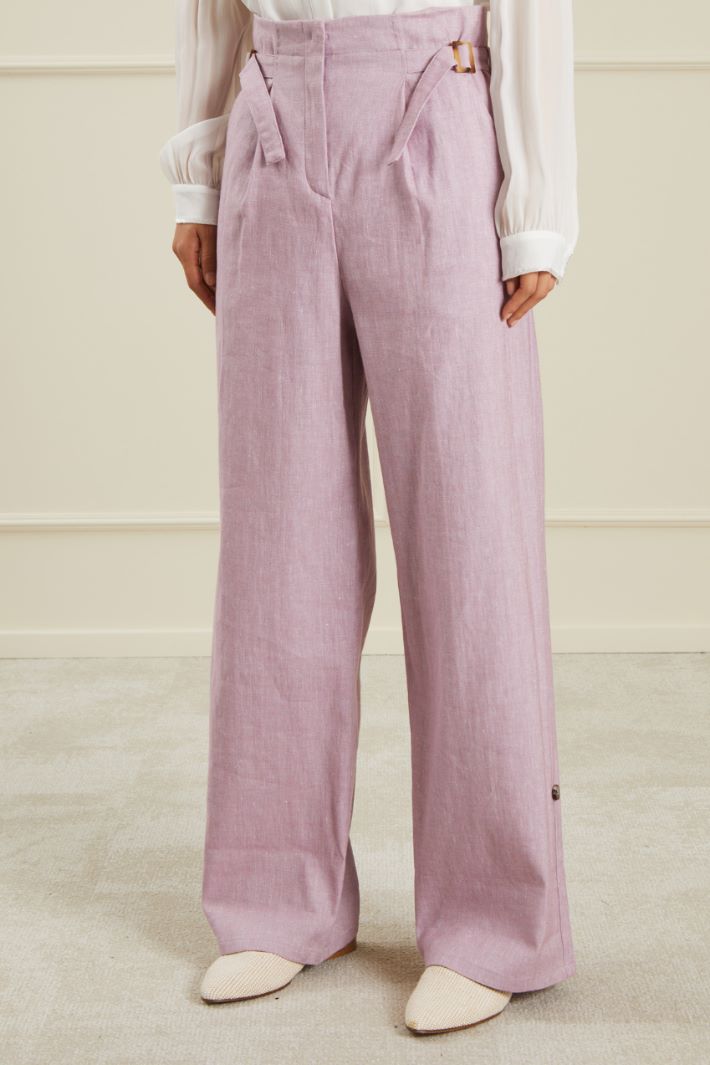 Pantaloni in lino e cotone - VIOLA PASTELLO - Fashion Market - 2