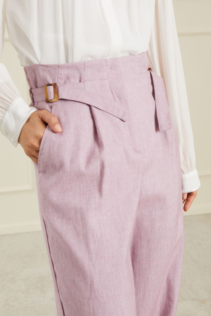 Pantaloni in lino e cotone - VIOLA PASTELLO - Fashion Market - 3