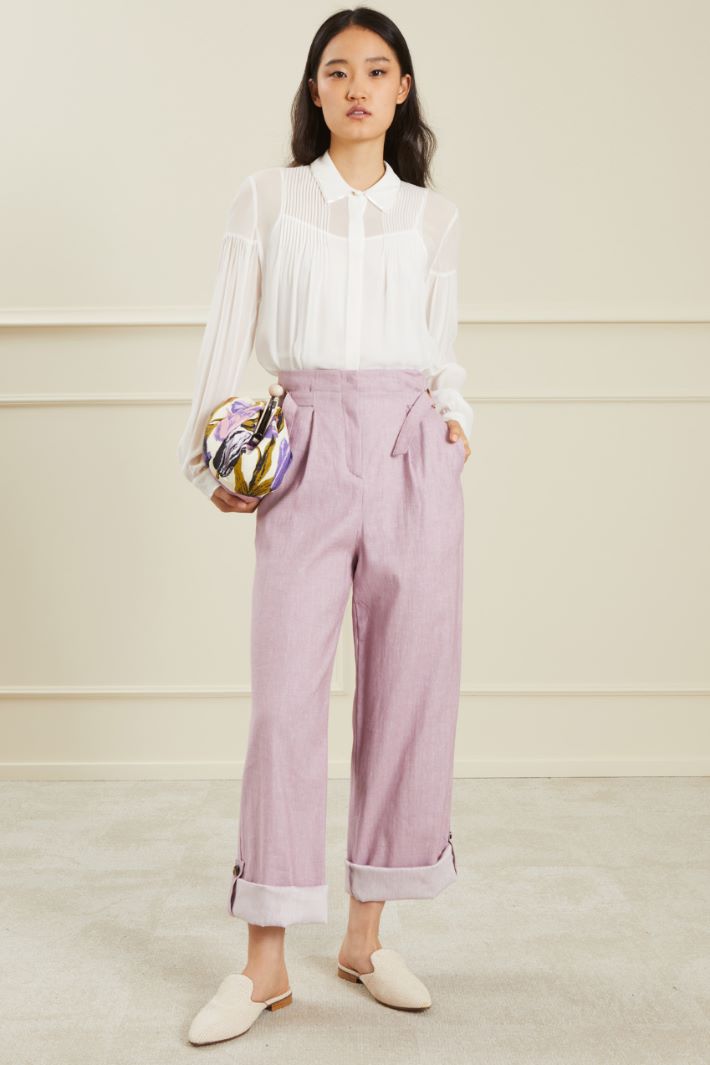 Pantaloni in lino e cotone - VIOLA PASTELLO - Fashion Market