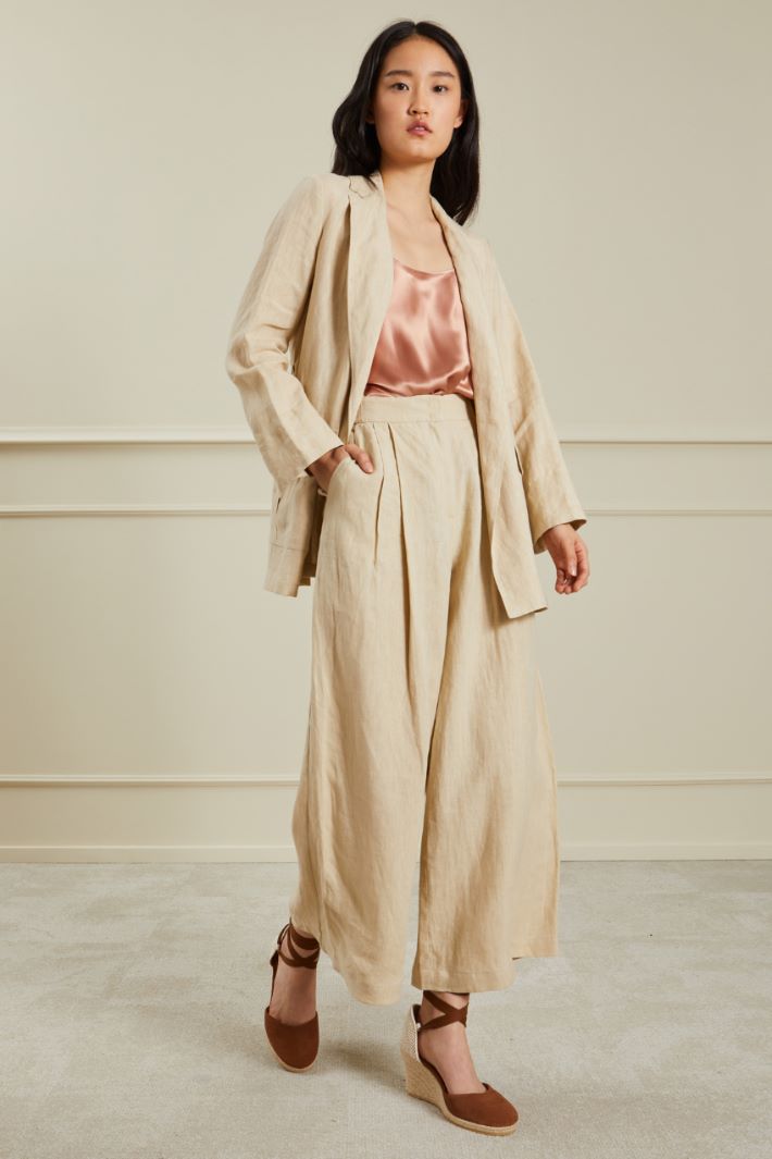 Pantaloni ampi in lino - SABBIA - Fashion Market