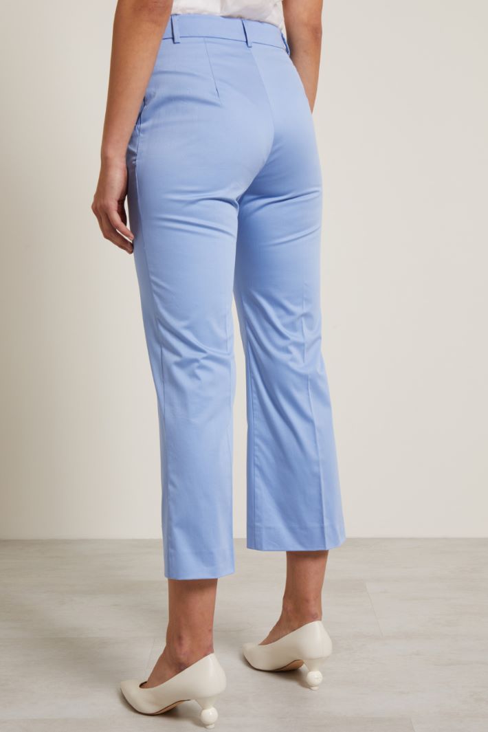 Pantaloni in raso di cotone - CELESTE - Fashion Market - 4
