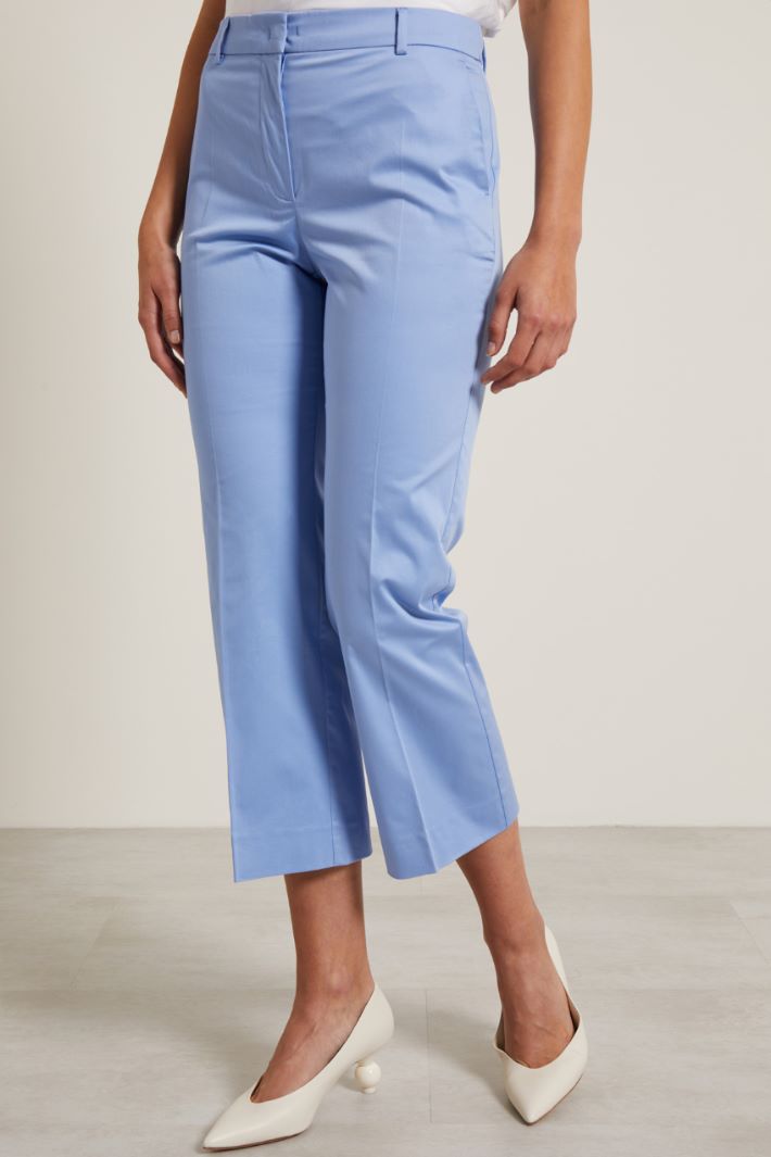 Pantaloni in raso di cotone - CELESTE - Fashion Market - 2