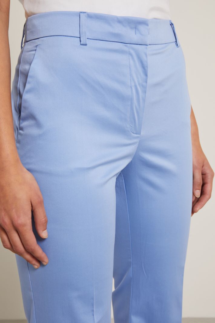 Pantaloni in raso di cotone - CELESTE - Fashion Market - 3