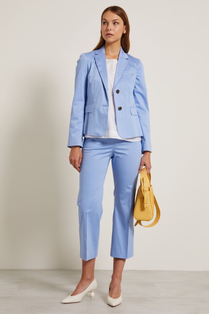 Pantaloni in raso di cotone - CELESTE - Fashion Market
