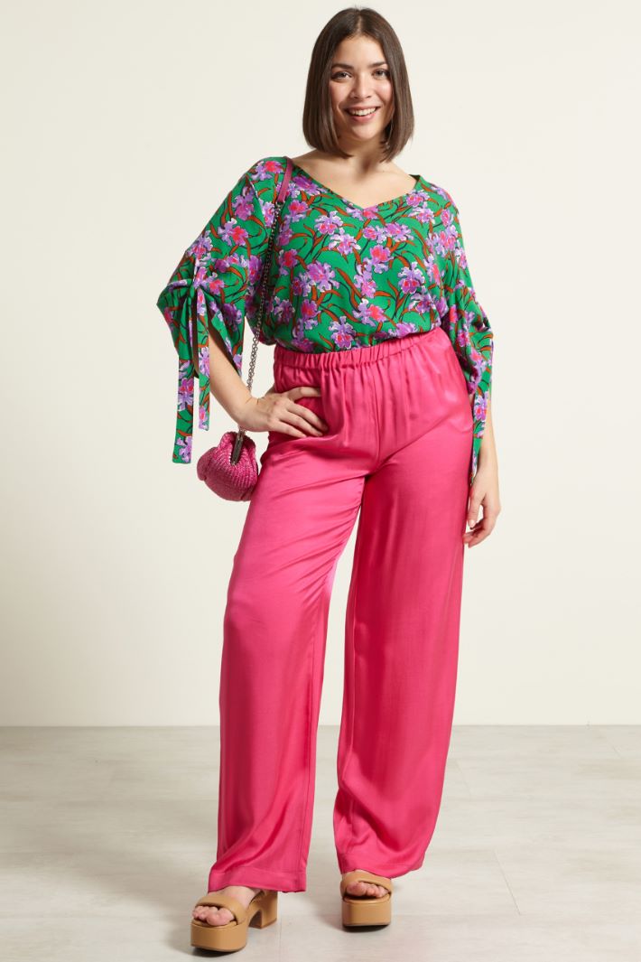 Pantaloni fluidi in twill  - FUCSIA - Fashion Market