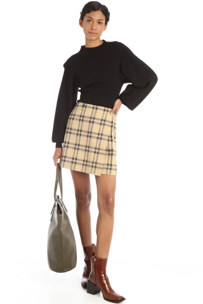 Gonna pantalone in tela - BEIGE NERO - Fashion Market