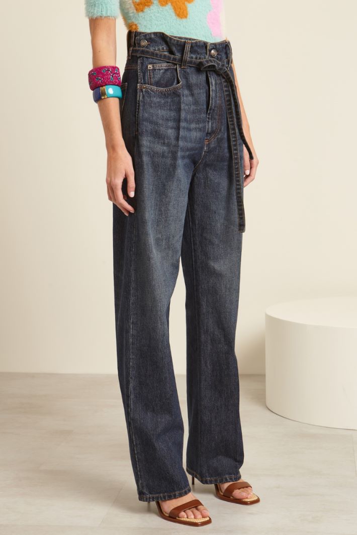 Jeans morbido con cintura - BLU SCURO DENIM - Fashion Market - 2