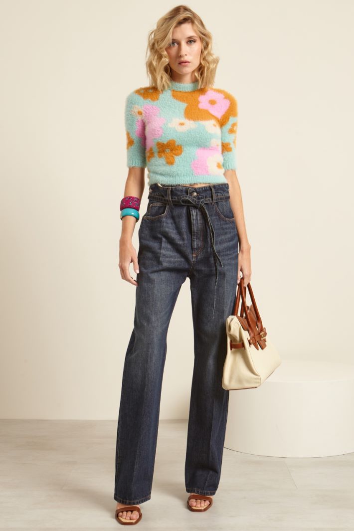 Jeans morbido con cintura - BLU SCURO DENIM - Fashion Market