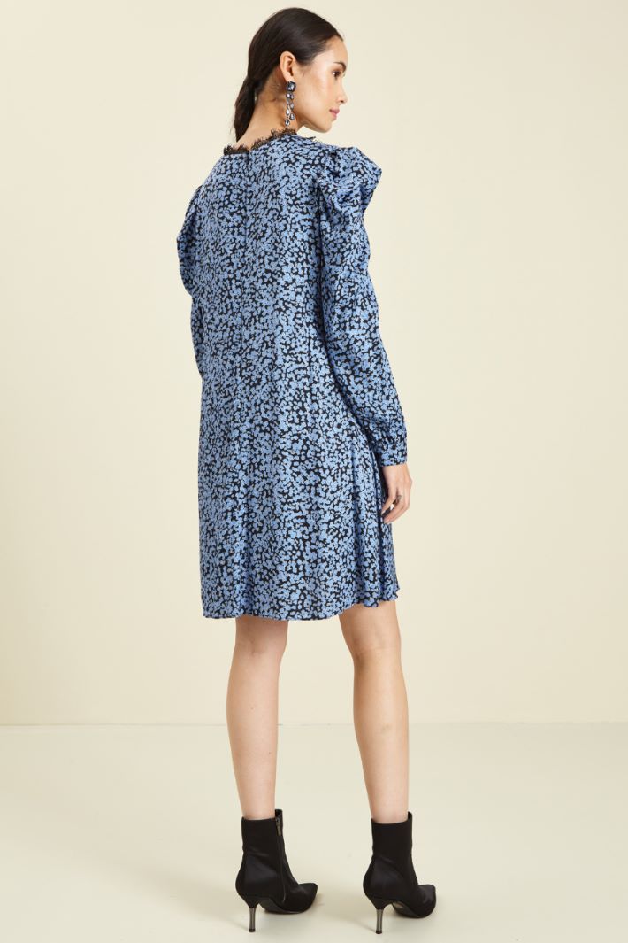 Abito in twill e pizzo - NERO PERVINCA - Fashion Market - 4