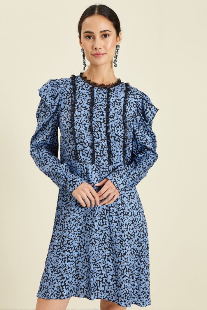 Abito in twill e pizzo - NERO PERVINCA - Fashion Market - 2