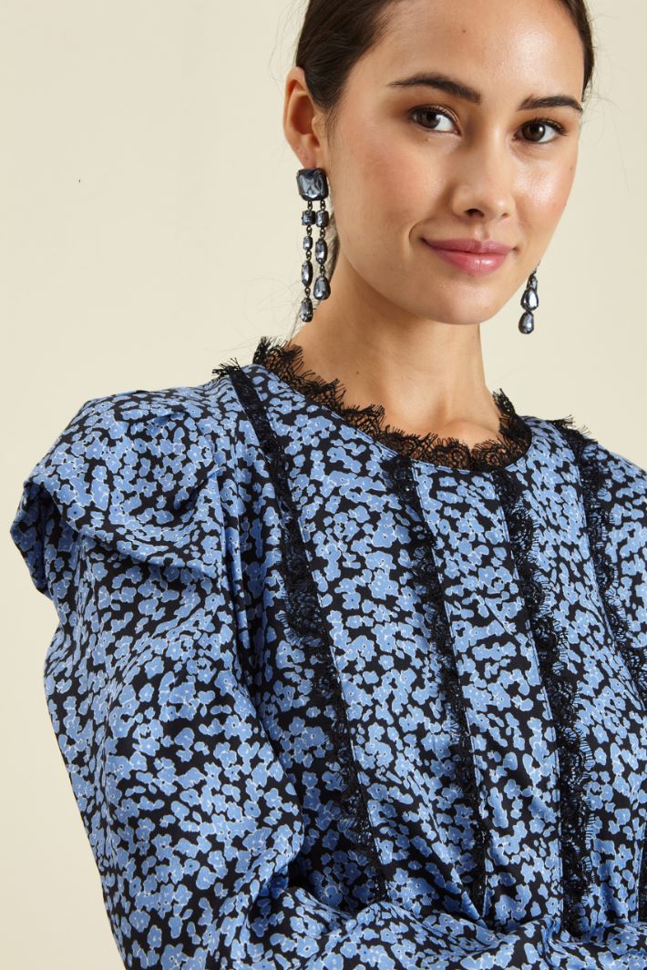 Abito in twill e pizzo - NERO PERVINCA - Fashion Market - 3